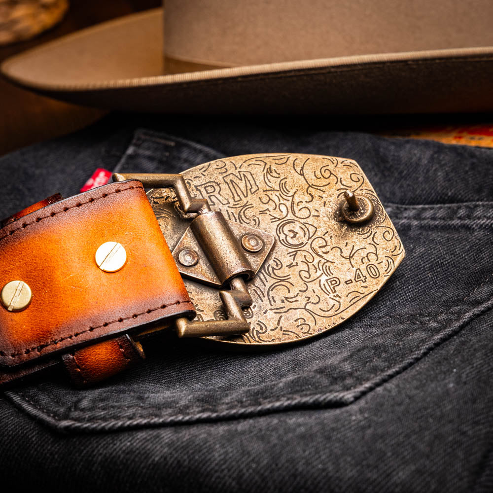 Marco Di Milano Caiman & Calfskin Western Belt Signature Texas Aged Brown