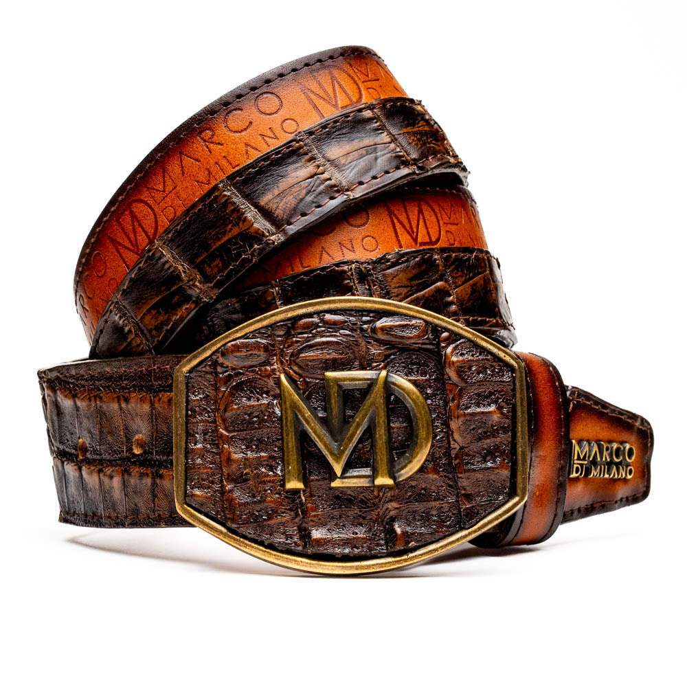 Marco Di Milano Caiman & Calfskin Western Belt Signature Texas Aged Brown