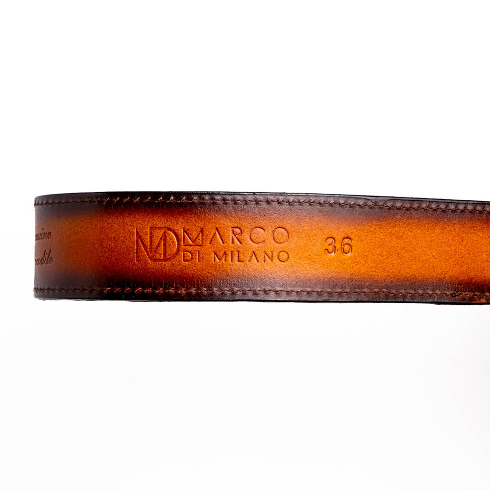Marco Di Milano Caiman & Calfskin Western Belt Signature Texas Aged Brown