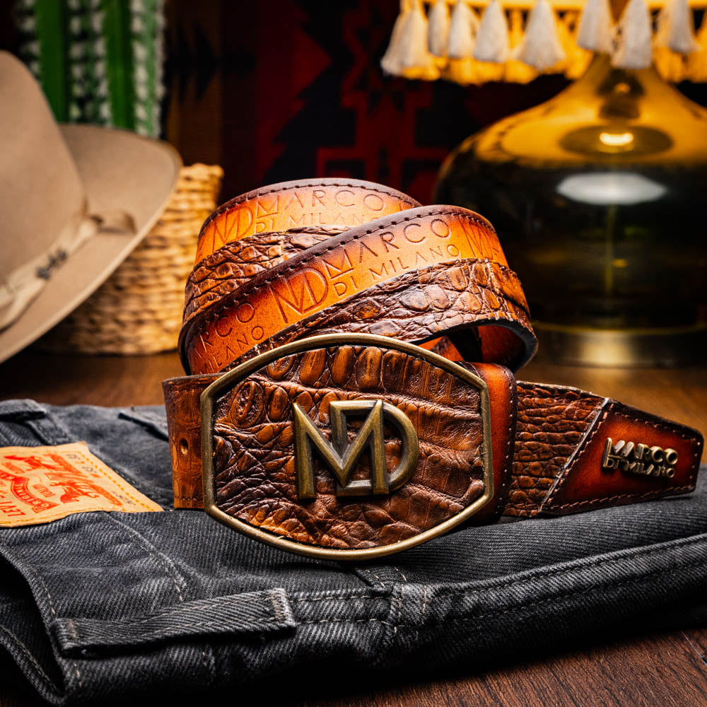 Texas Caiman and Calfskin Western Belt Aged Maple