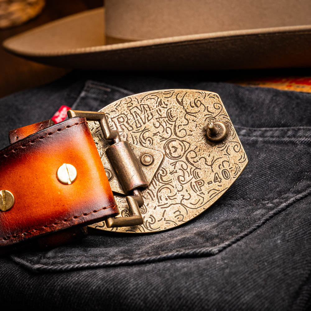 Texas Caiman and Calfskin Western Belt Aged Maple