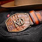 Texas Caiman and Calfskin Western Belt Aged Maple