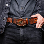 Texas Caiman and Calfskin Western Belt Aged Maple