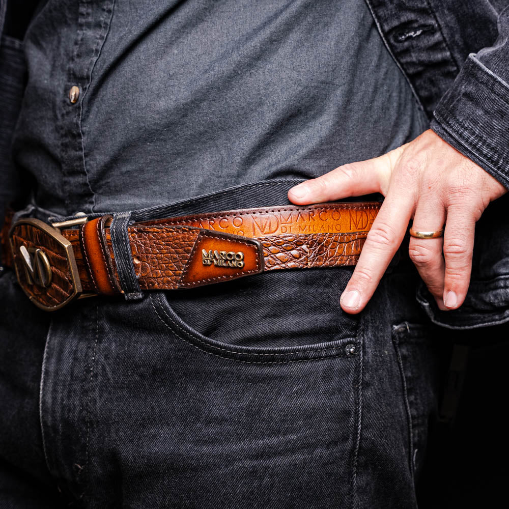 Texas Caiman and Calfskin Western Belt Aged Maple