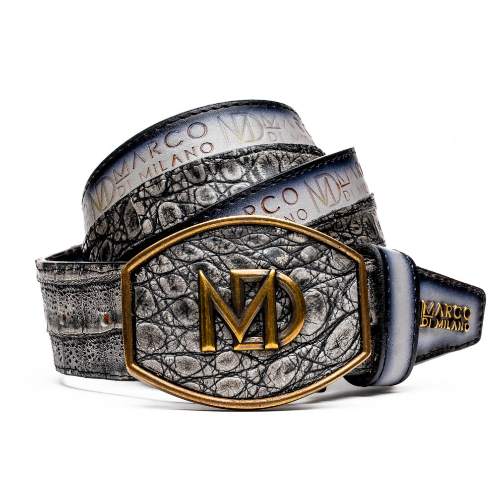 Marco Di Milano Caiman & Calfskin Western Belt Signature Contrast Texas Stone Gray