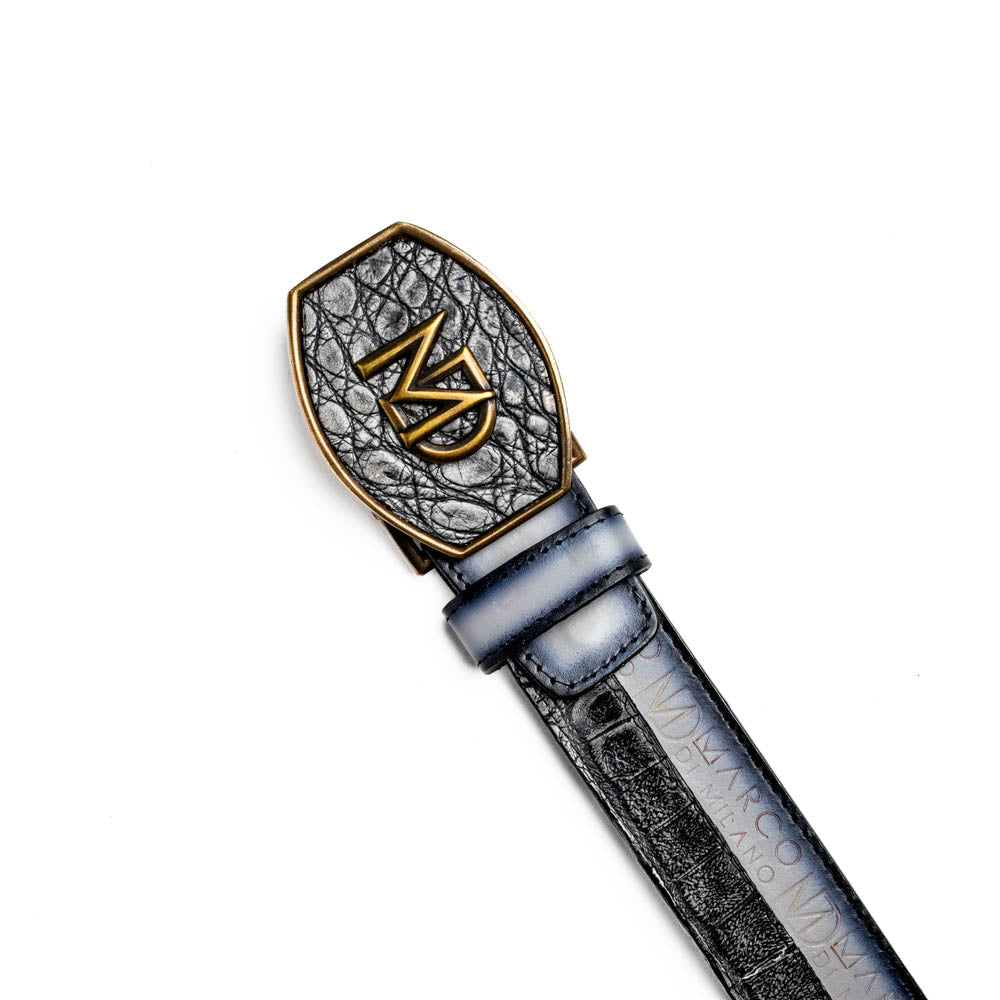 Marco Di Milano Caiman & Calfskin Western Belt Signature Contrast Texas Stone Gray