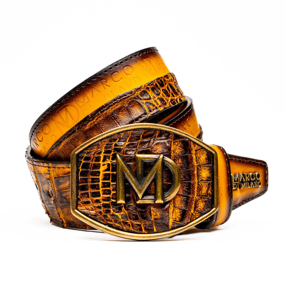 Marco Di Milano Caiman Calfskin Western Belt Signature Contrast Texas Mustard Brown