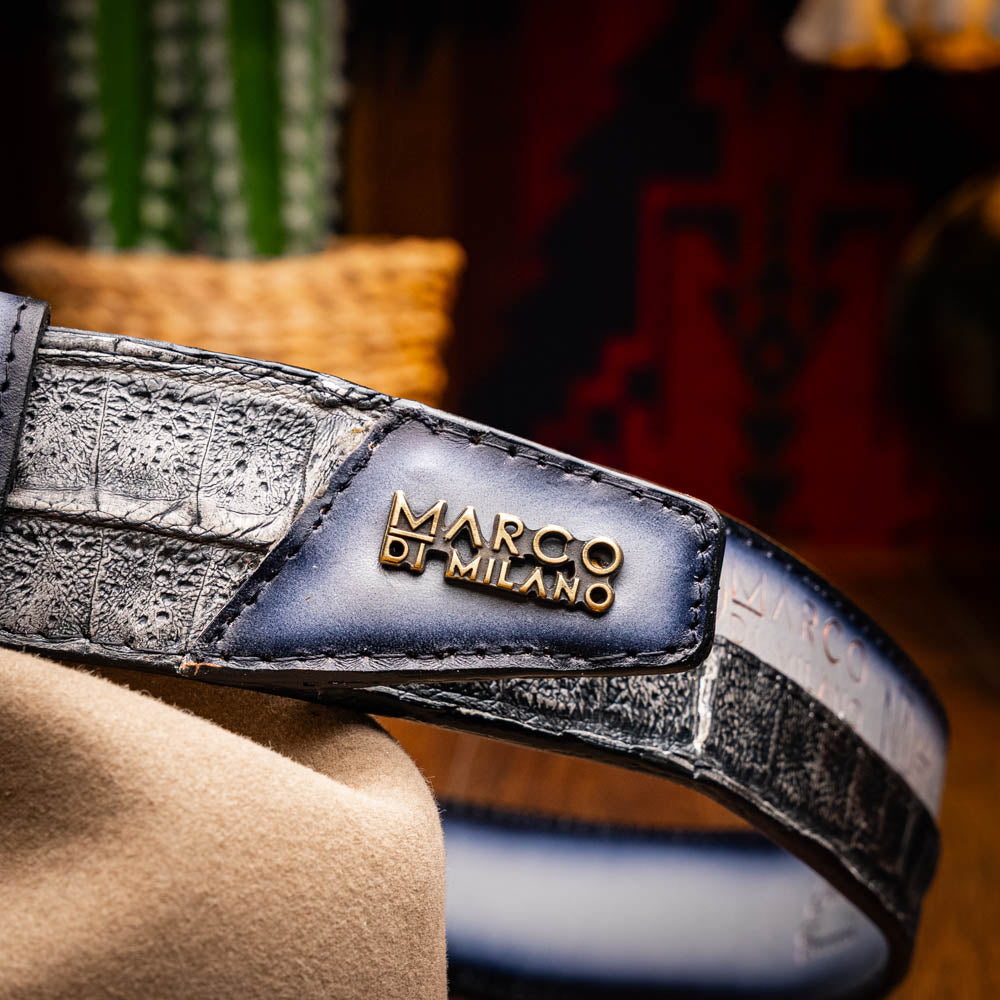 Marco Di Milano Caiman & Calfskin Western Belt Signature Contrast Texas Stone Gray