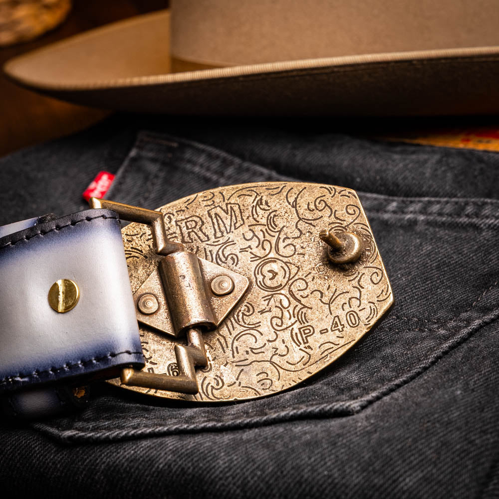 Marco Di Milano Caiman & Calfskin Western Belt Signature Contrast Texas Stone Gray