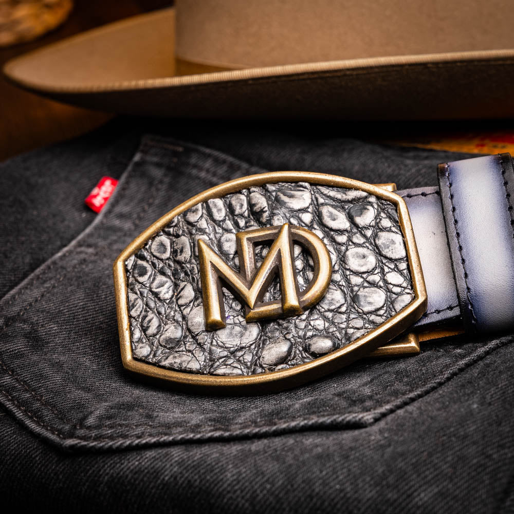 Marco Di Milano Caiman & Calfskin Western Belt Signature Contrast Texas Stone Gray