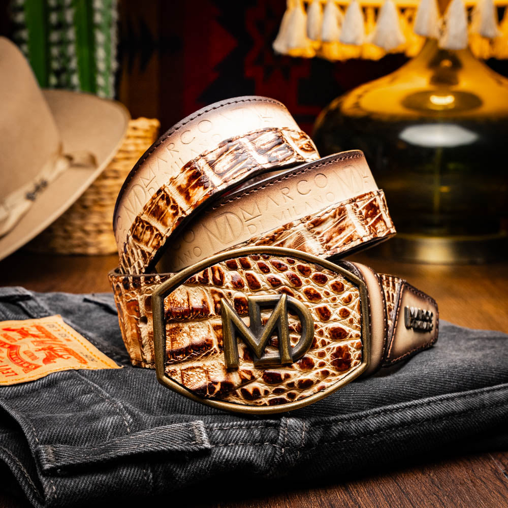 Marco Di Milano Caiman & Calfskin Western Texas Belt Stone Orix