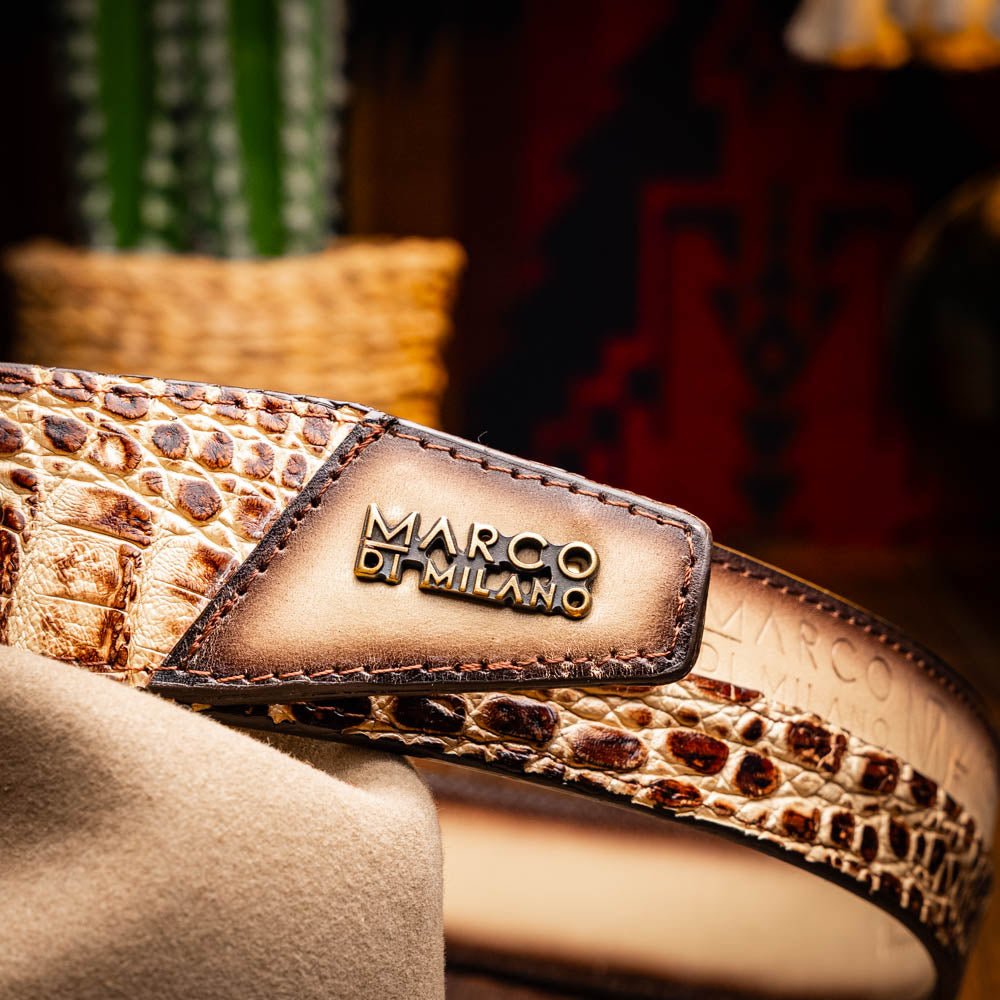 Marco Di Milano Caiman & Calfskin Western Texas Belt Stone Orix