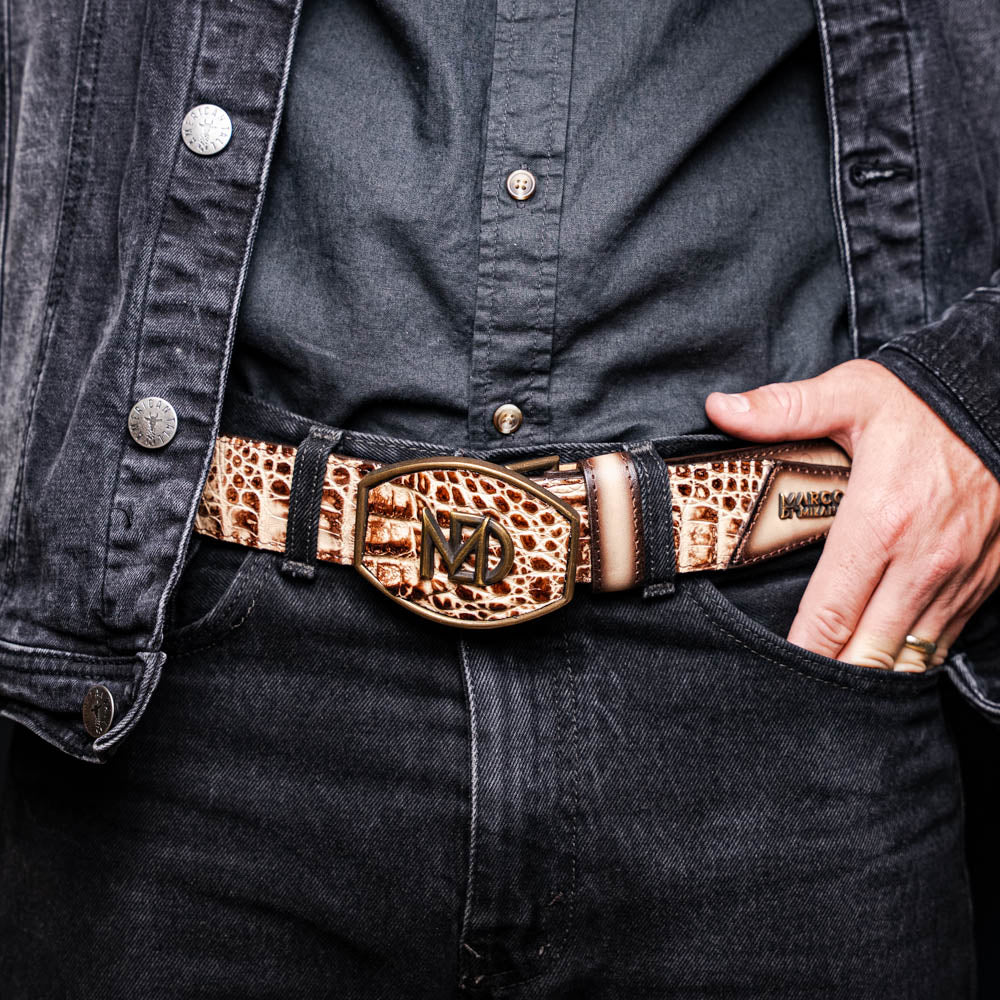 Marco Di Milano Caiman & Calfskin Western Texas Belt Stone Orix