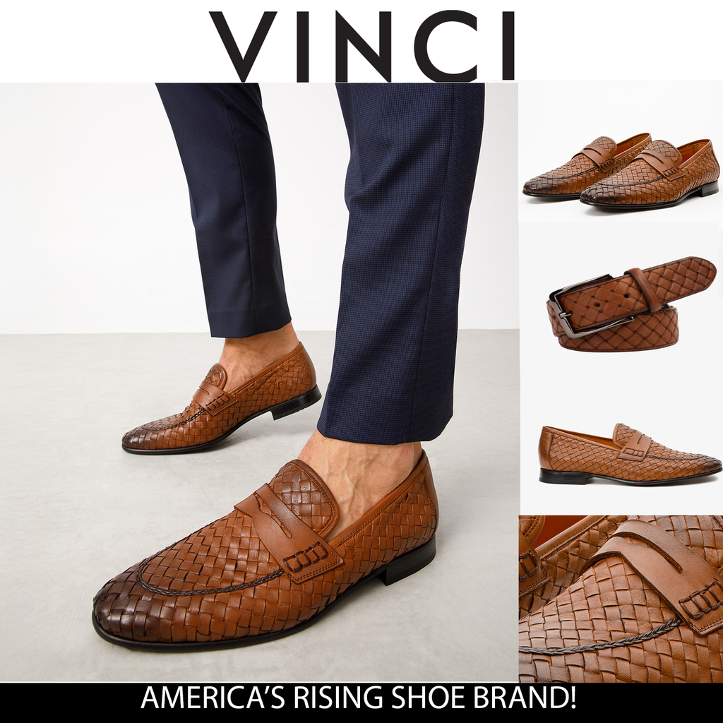 Vinci The Grand Woven Leather Tan Men Shoe Penny Loafer