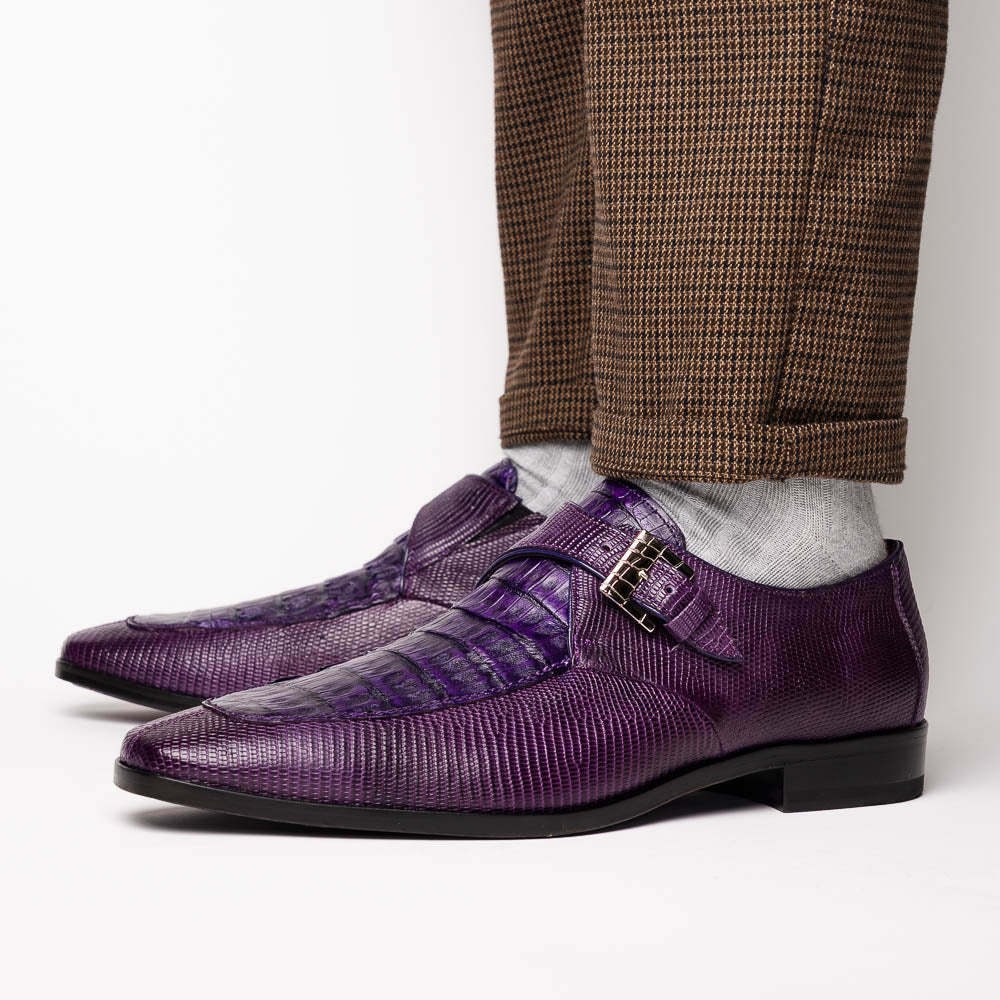 Men's Shoes genuine crocodile and lizard dress monk strap Toluca Purple