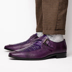 Men's Shoes genuine crocodile and lizard dress monk strap Toluca Purple