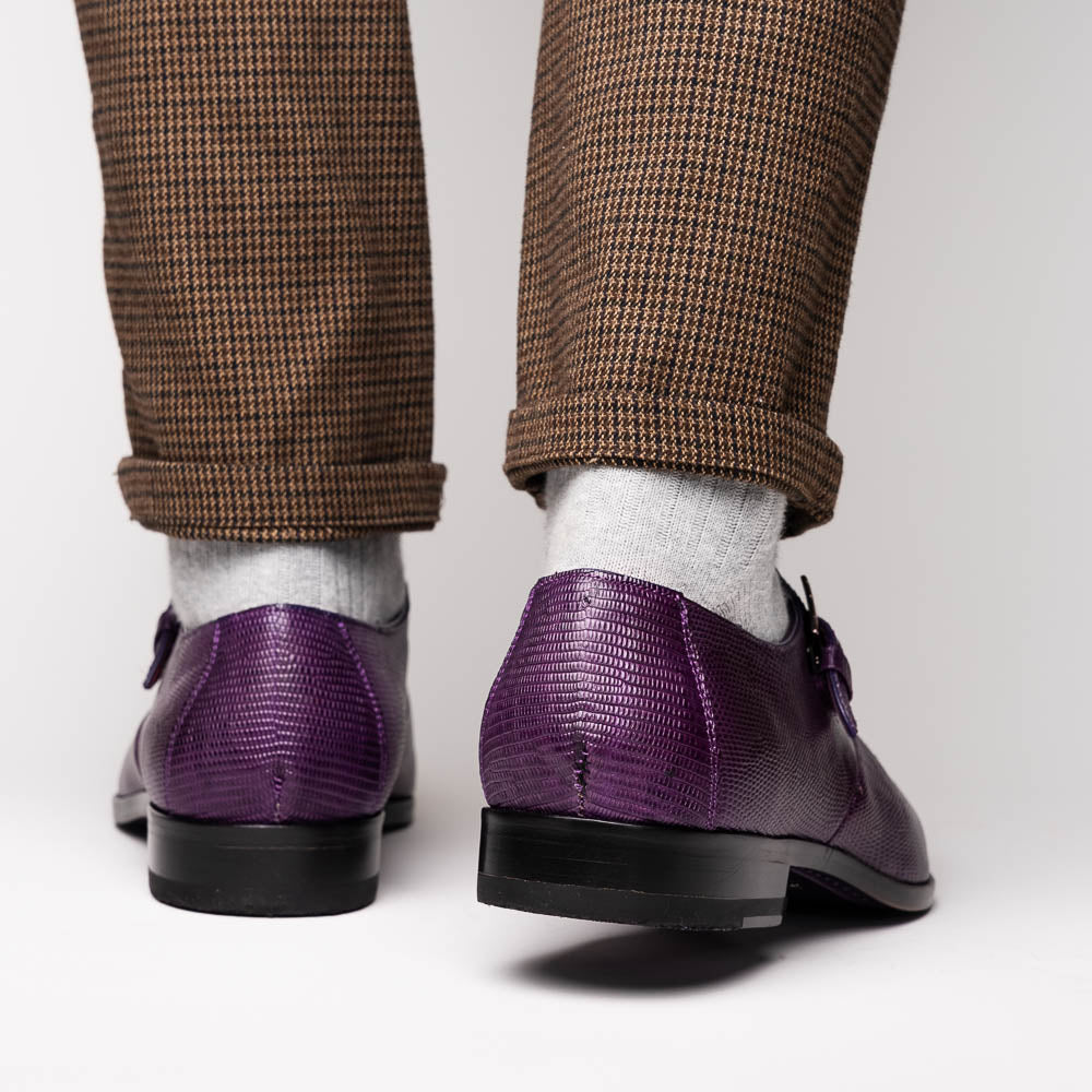 Men's Shoes genuine crocodile and lizard dress monk strap Toluca Purple