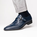 genuine crocodile and lizard dress monk strap Shoes Toluca Navy