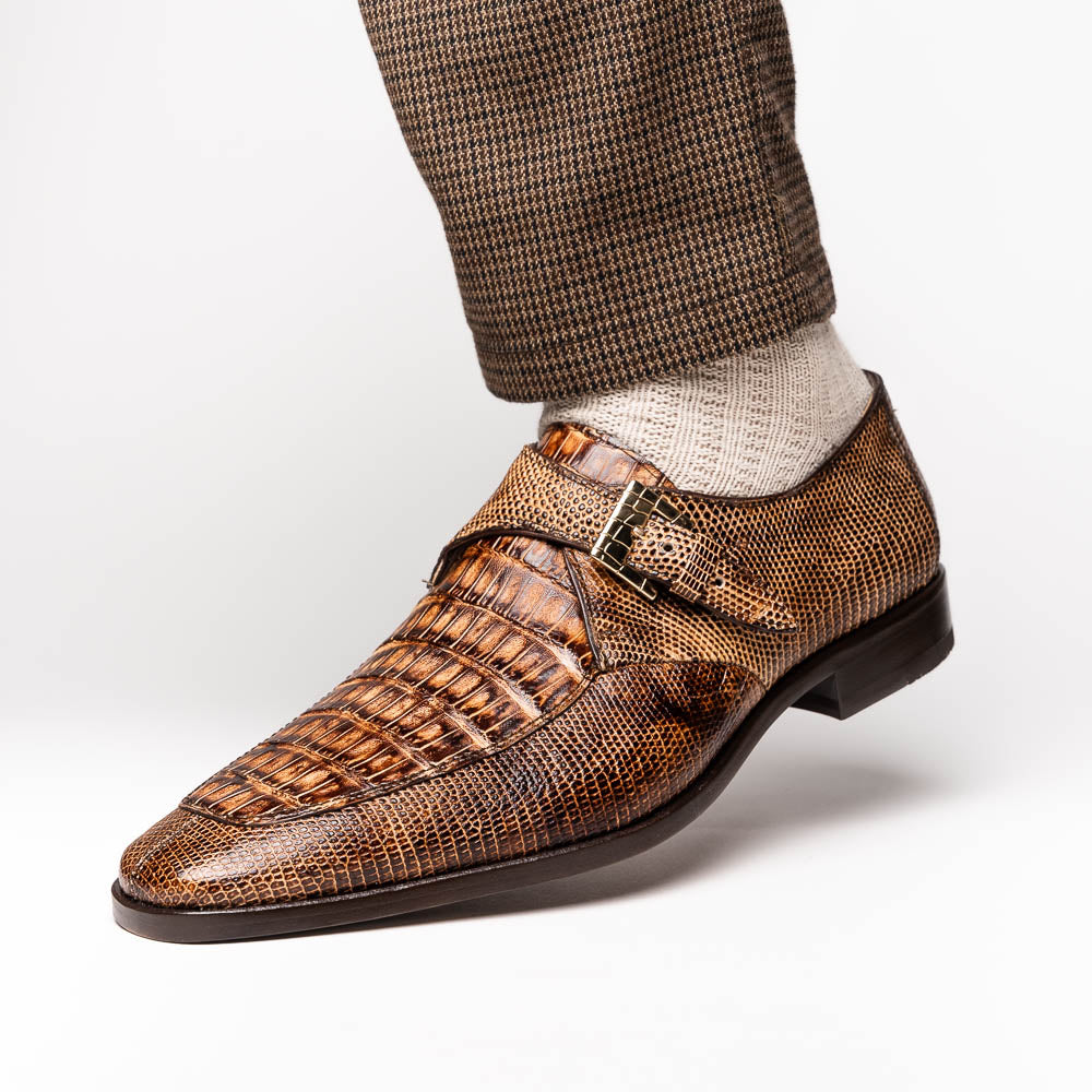Men's Shoes genuine crocodile and lizard dress monk strap Toluca Rustic Orix