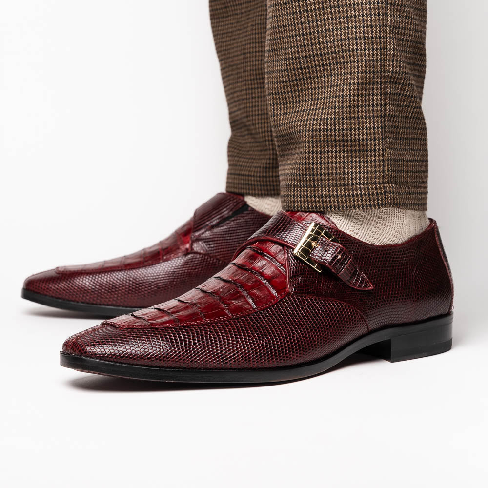 Toluca  genuine crocodile and lizard dress monk strap Wine