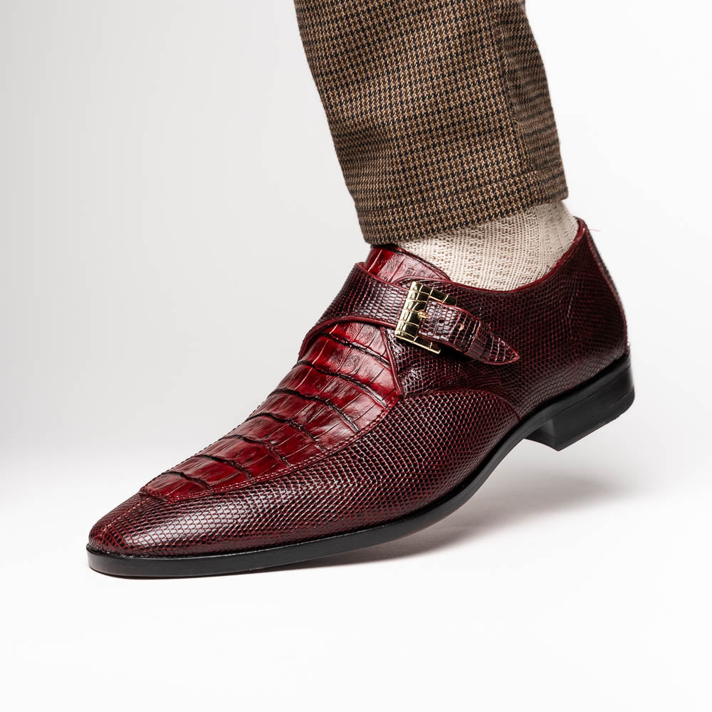 Toluca  genuine crocodile and lizard dress monk strap Wine