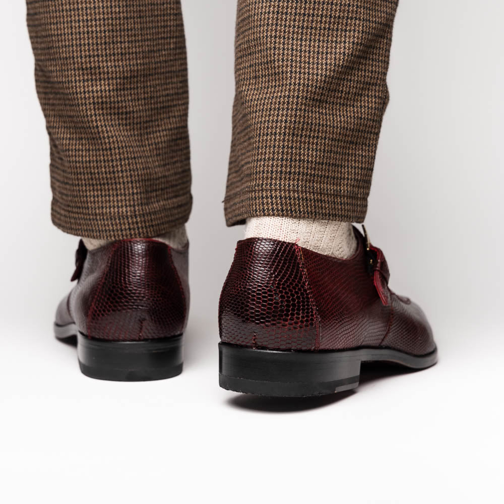 Toluca  genuine crocodile and lizard dress monk strap Wine