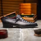 genuine crocodile and lizard dress monk strap shoes Toluca Black