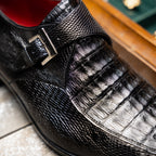 genuine crocodile and lizard dress monk strap shoes Toluca Black