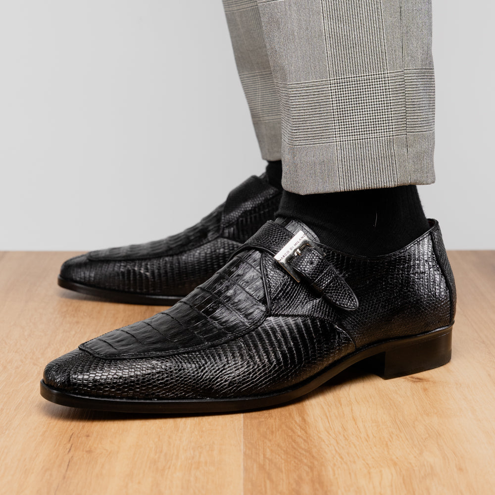 genuine crocodile and lizard dress monk strap shoes Toluca Black