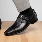 genuine crocodile and lizard dress monk strap shoes Toluca Black