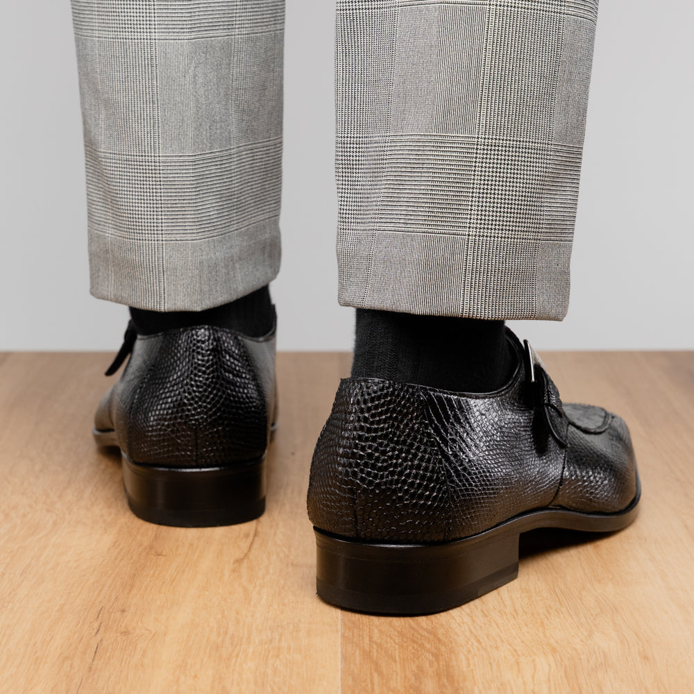 genuine crocodile and lizard dress monk strap shoes Toluca Black