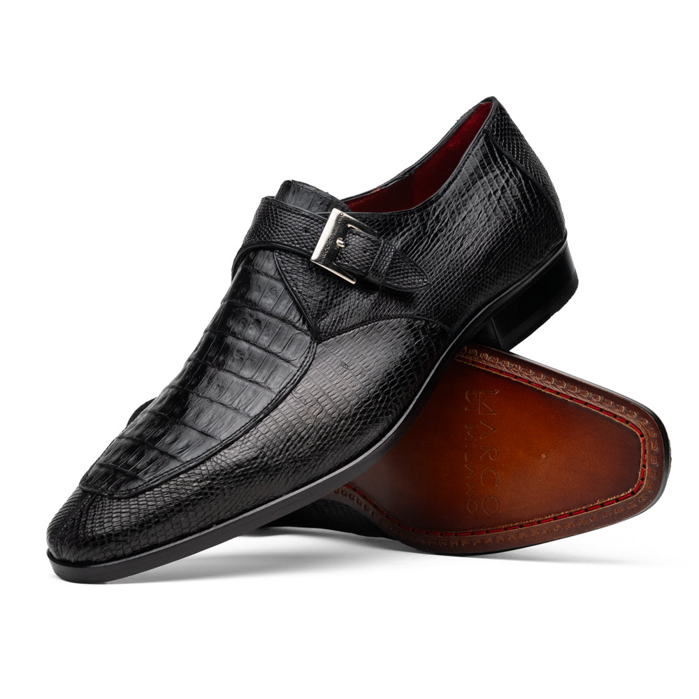 genuine crocodile and lizard dress monk strap shoes Toluca Black