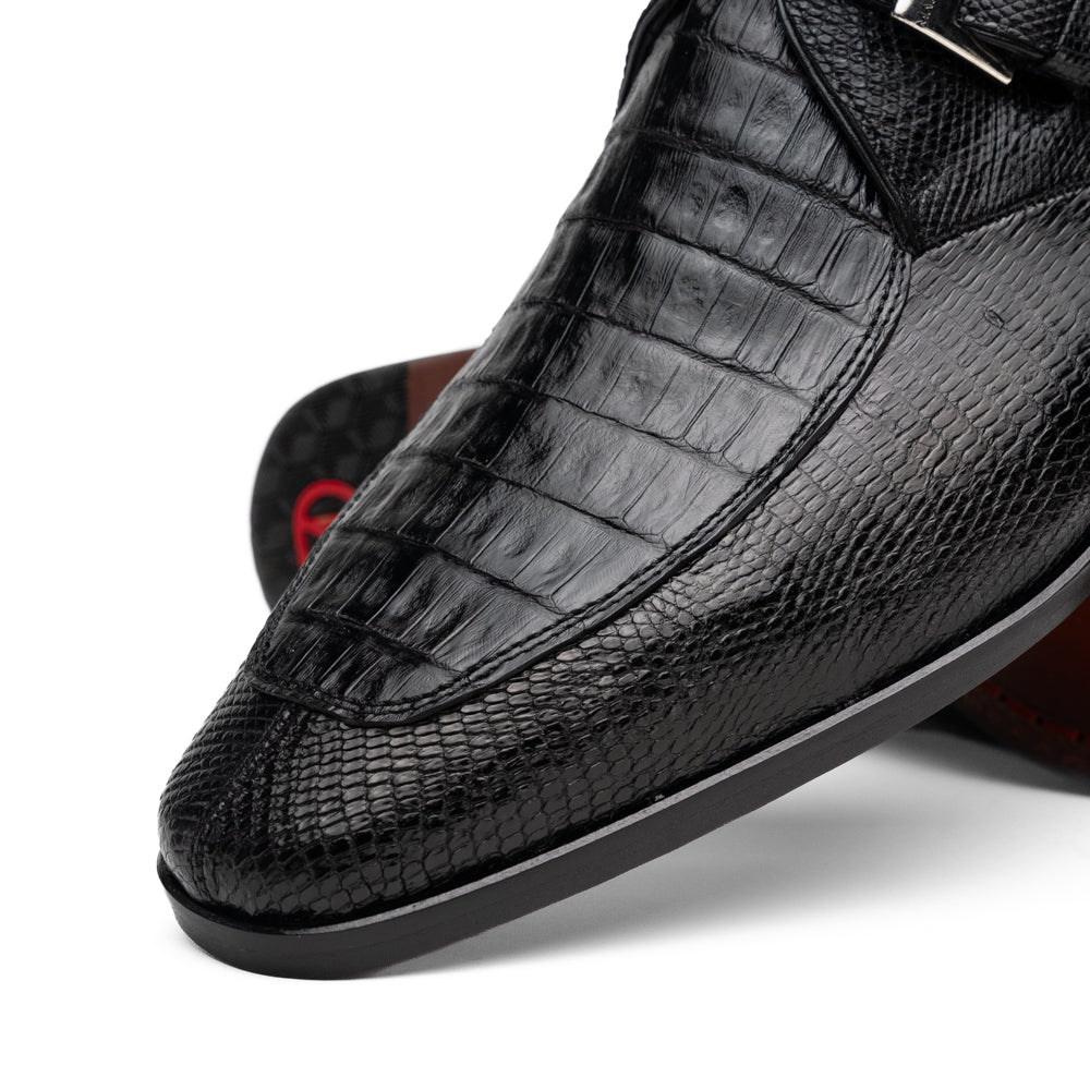 genuine crocodile and lizard dress monk strap shoes Toluca Black