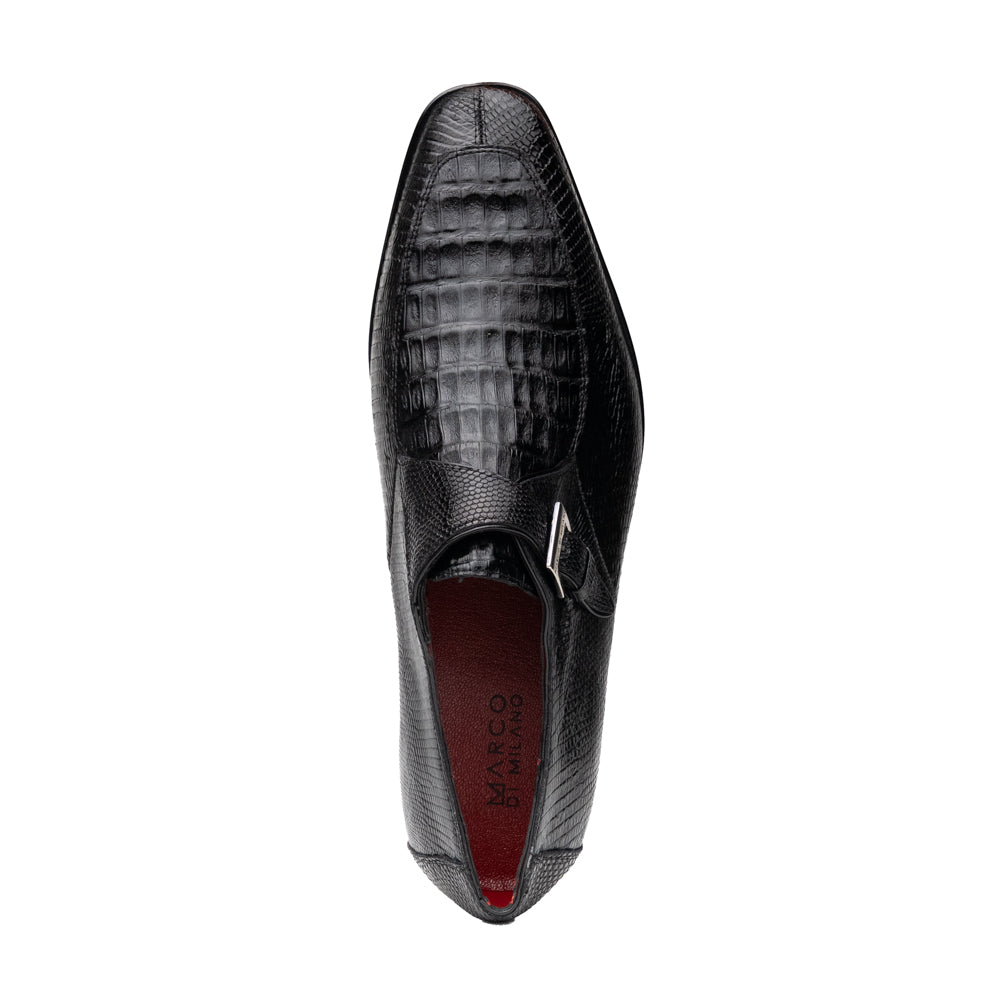 genuine crocodile and lizard dress monk strap shoes Toluca Black