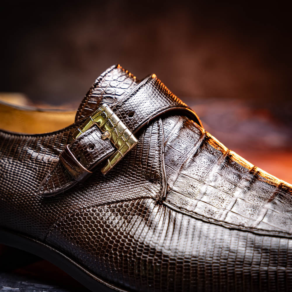 Genuine caiman crocodile and lizard Shoes Toluca Brown