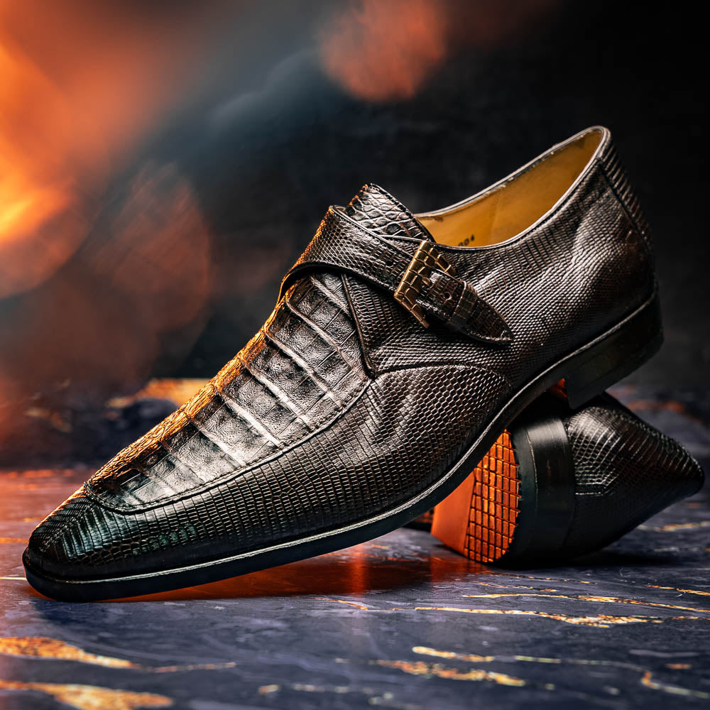 Genuine caiman crocodile and lizard Shoes Toluca Brown