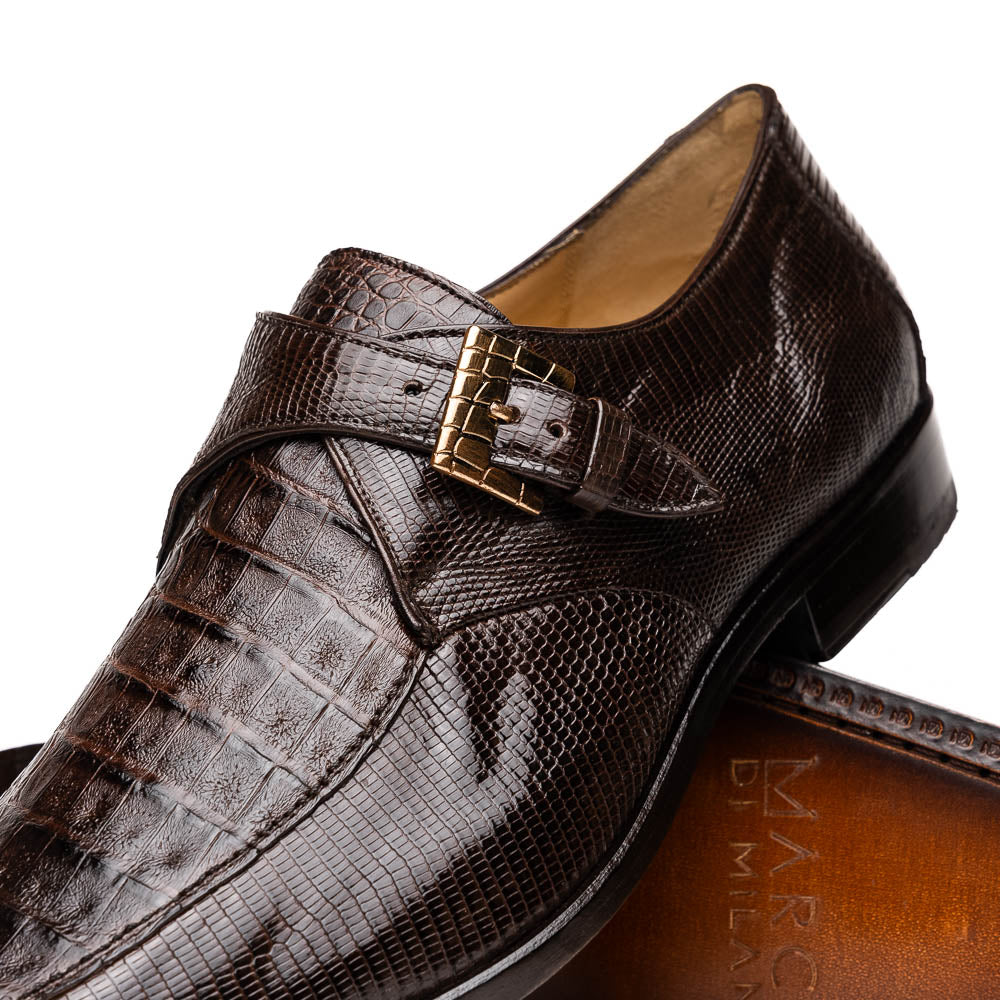 Genuine caiman crocodile and lizard Shoes Toluca Brown