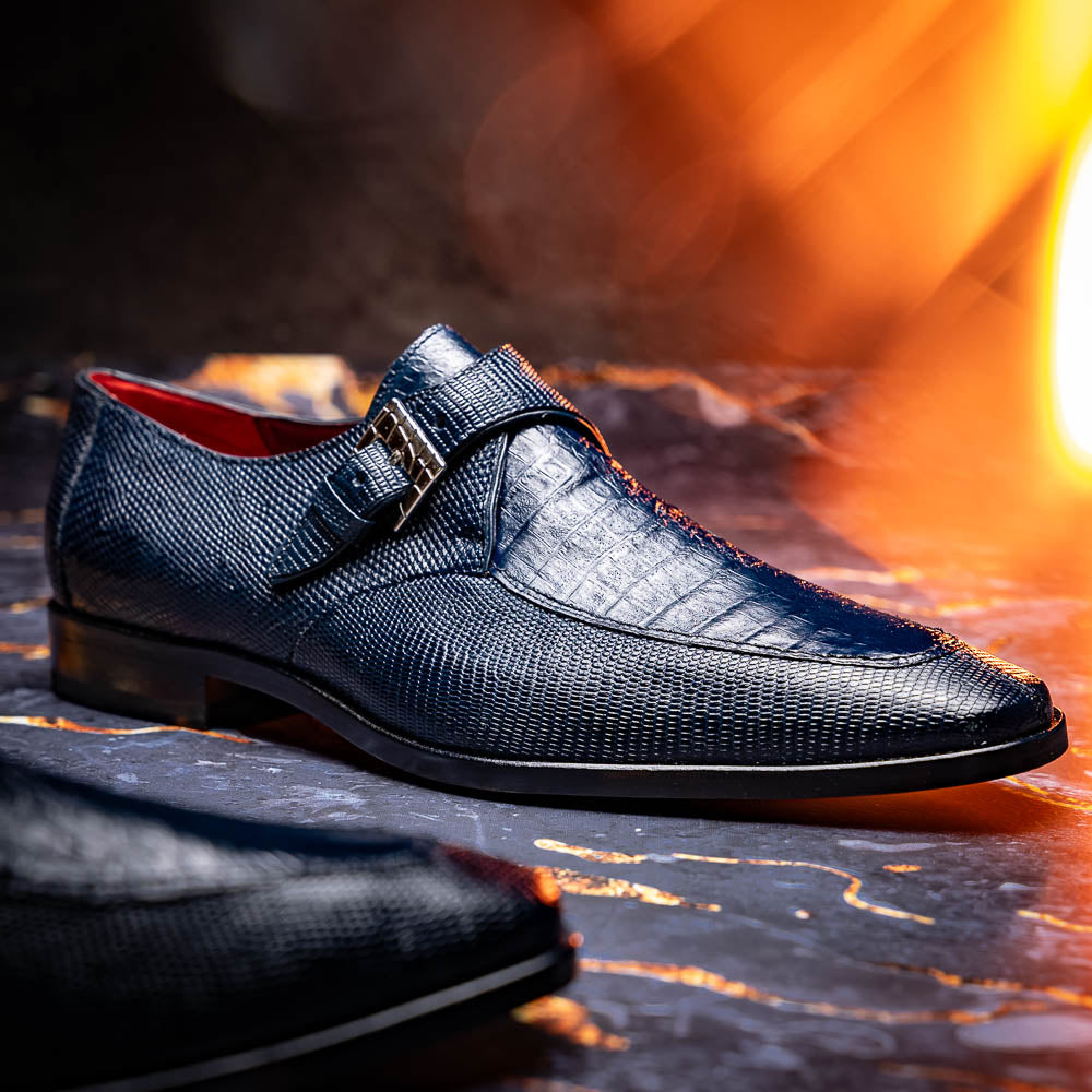 genuine crocodile and lizard dress monk strap Shoes Toluca Navy