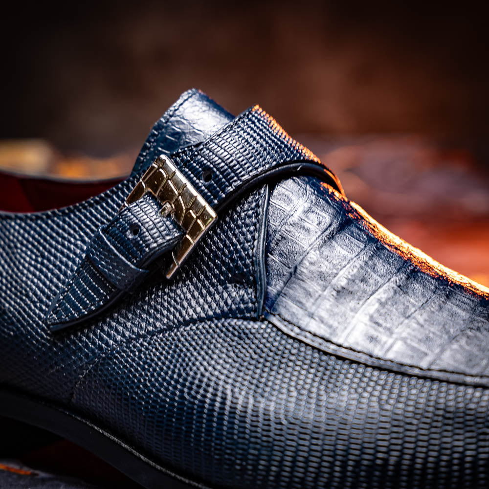 genuine crocodile and lizard dress monk strap Shoes Toluca Navy