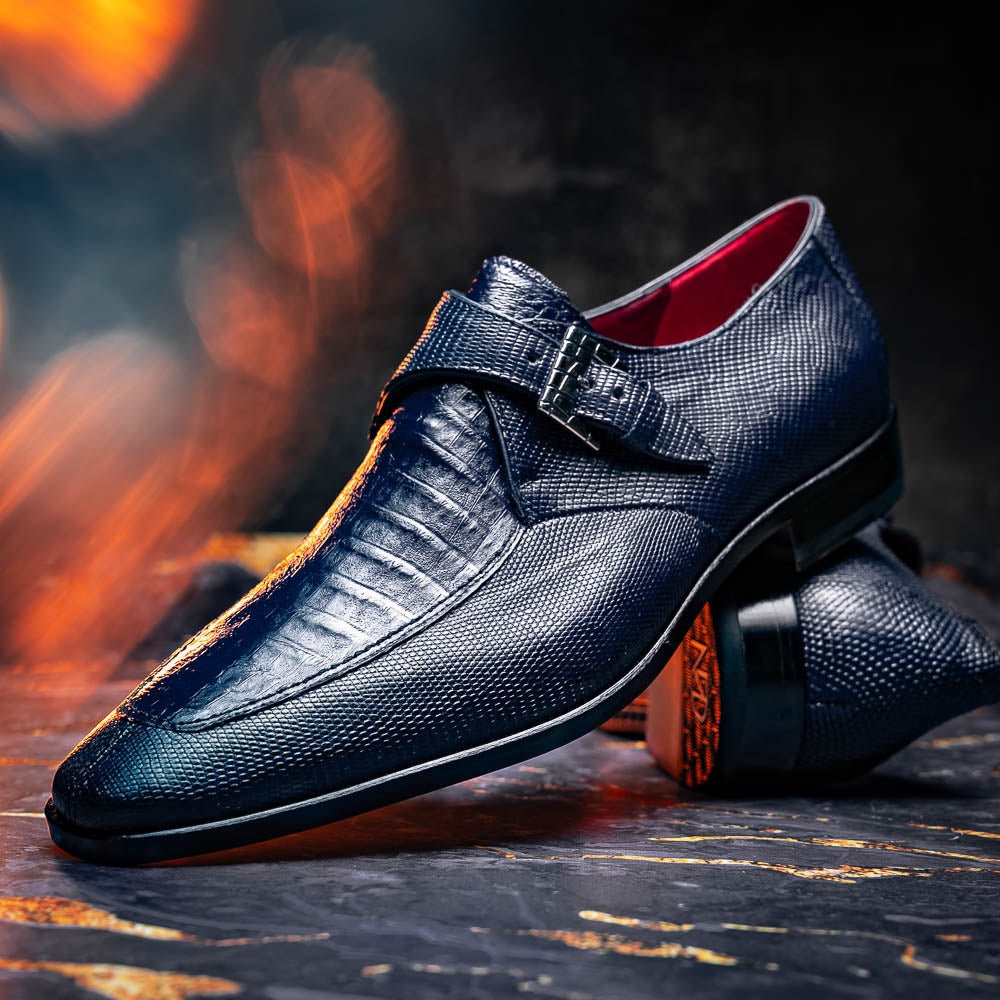 genuine crocodile and lizard dress monk strap Shoes Toluca Navy
