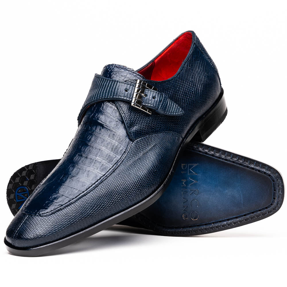 genuine crocodile and lizard dress monk strap Shoes Toluca Navy