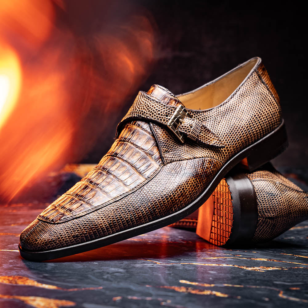 Men's Shoes genuine crocodile and lizard dress monk strap Toluca Rustic Orix