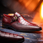 Toluca  genuine crocodile and lizard dress monk strap Wine