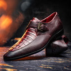 Toluca  genuine crocodile and lizard dress monk strap Wine