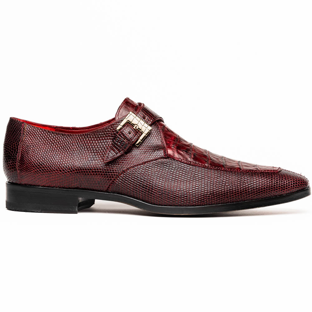 Toluca  genuine crocodile and lizard dress monk strap Wine