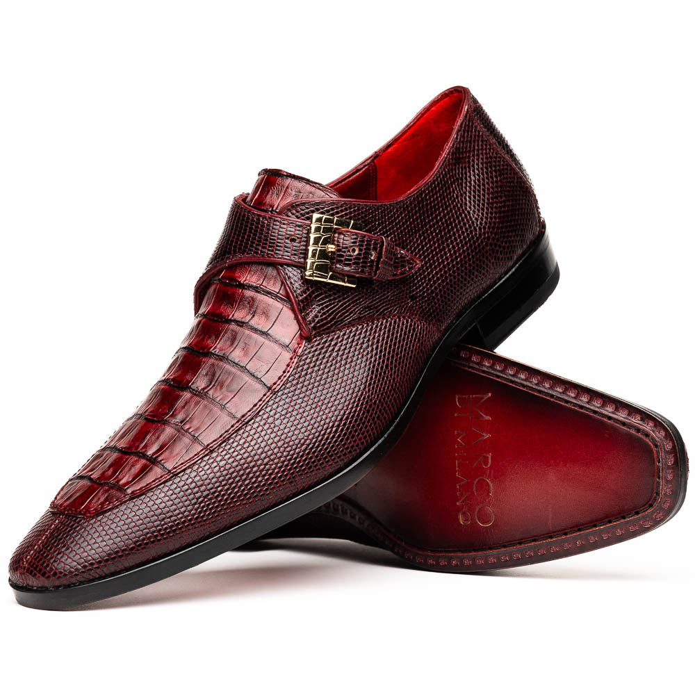 Toluca  genuine crocodile and lizard dress monk strap Wine