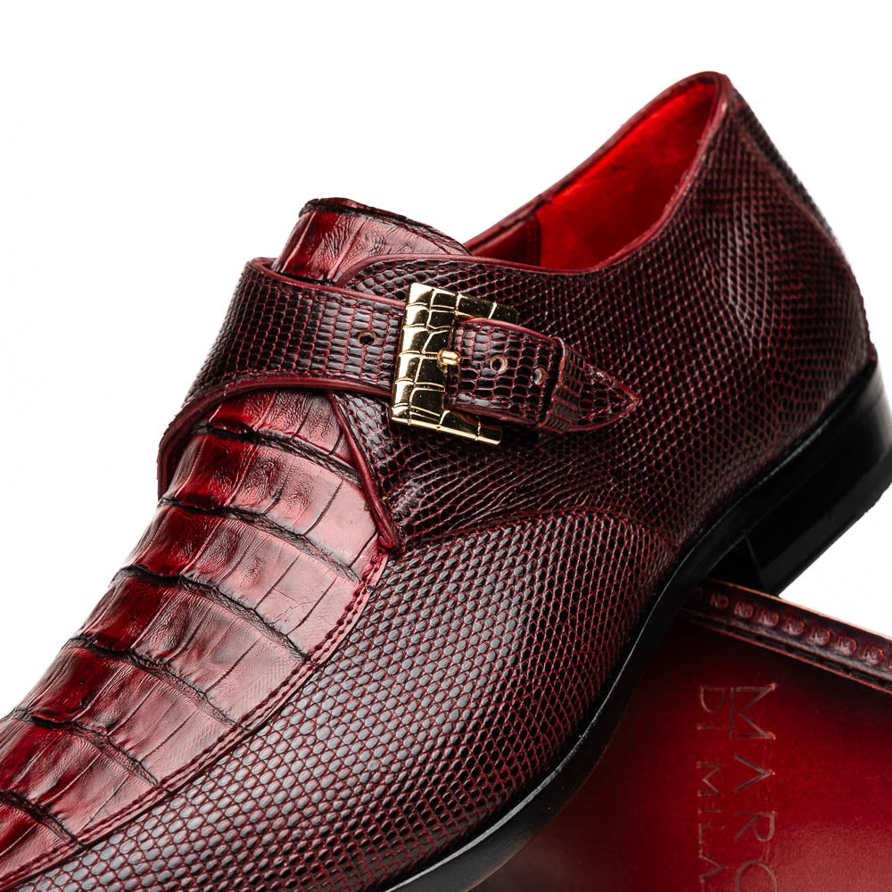 Toluca  genuine crocodile and lizard dress monk strap Wine