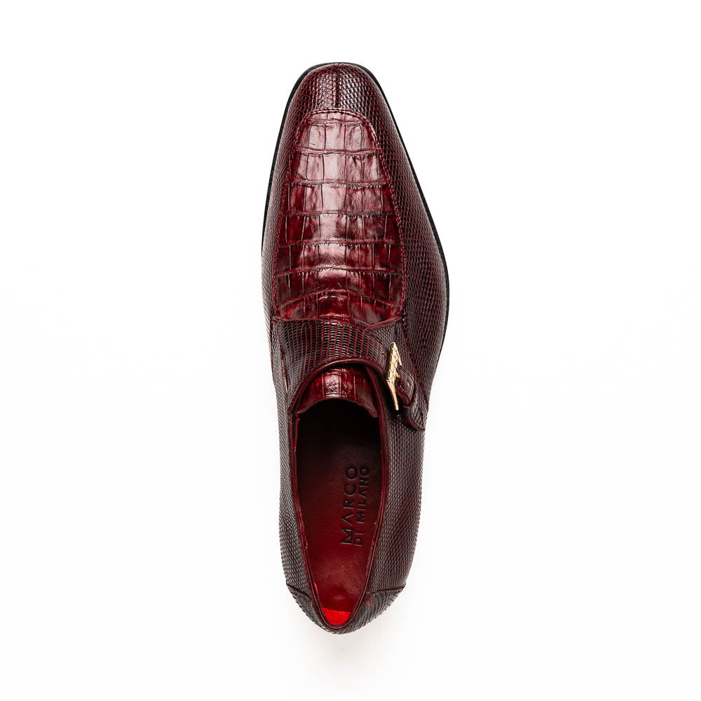Toluca  genuine crocodile and lizard dress monk strap Wine