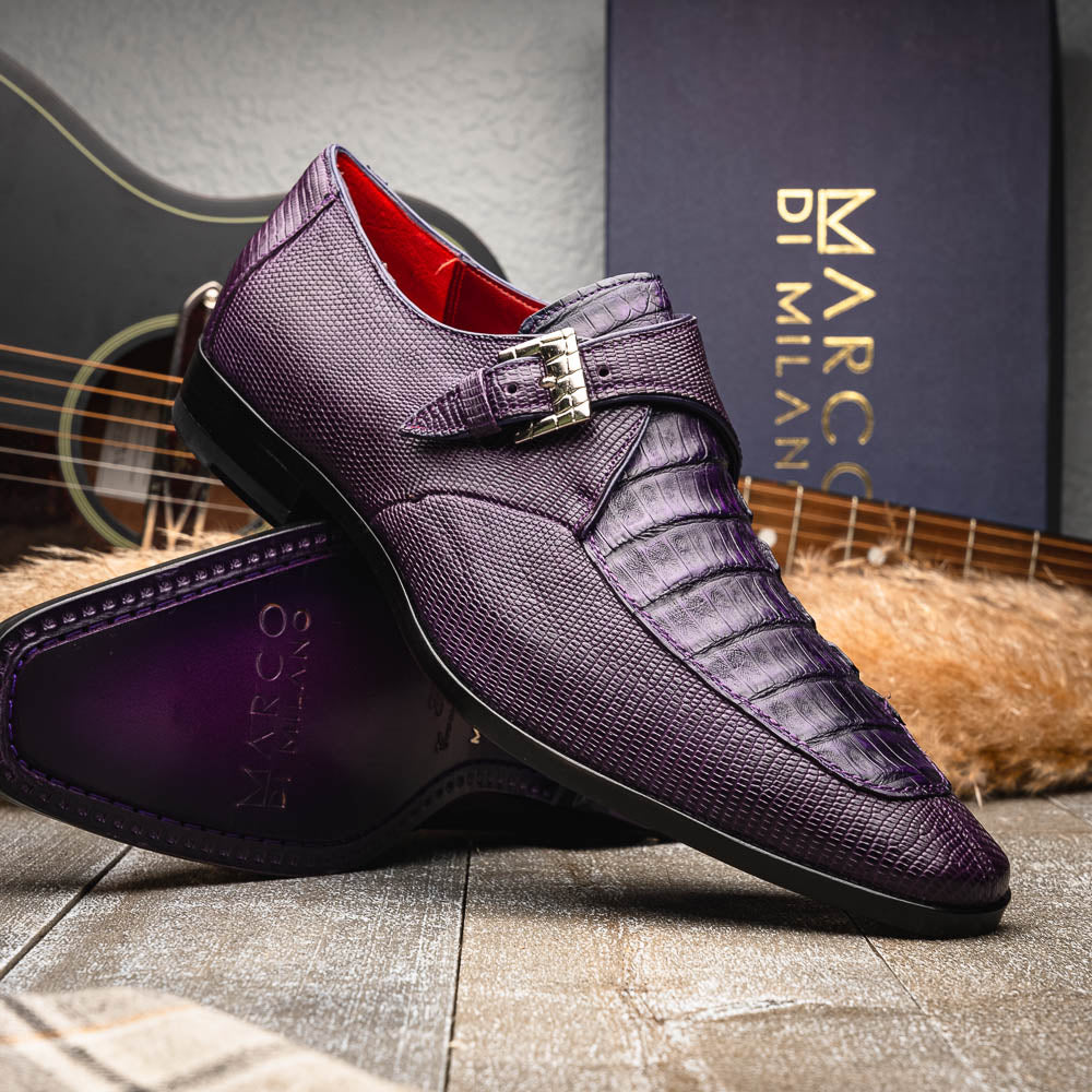 Men's Shoes genuine crocodile and lizard dress monk strap Toluca Purple