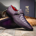 Men's Shoes genuine crocodile and lizard dress monk strap Toluca Purple